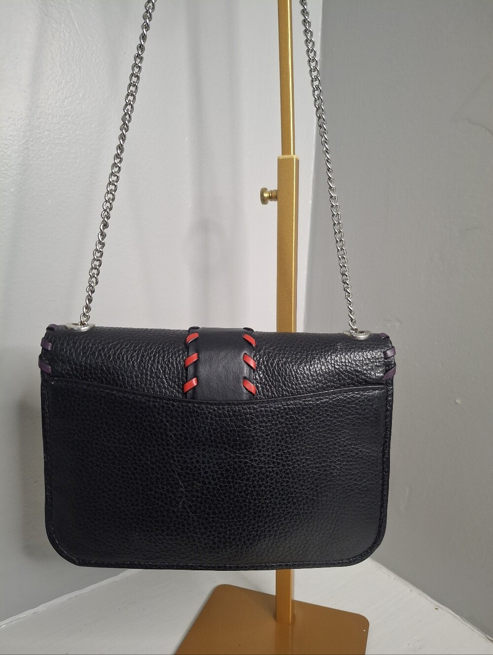 Coach Georgie Black Leather Multicolor Whipstitch Chain Crossbody Bag EUC - Picture 2 of 7